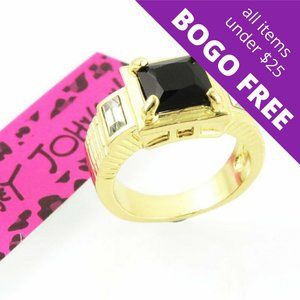 Betsey Johnson Black Onyx Square Golden Ring Sz 7